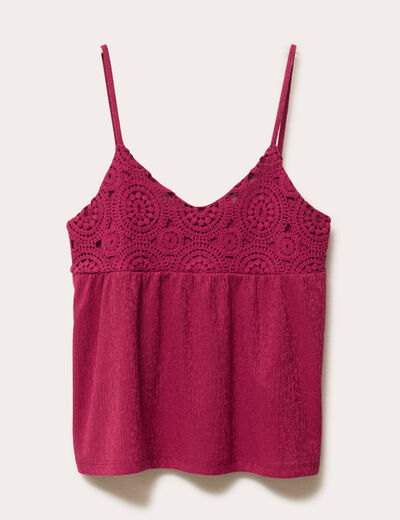 D&eacute;bardeur bi-mati&egrave;re macram&eacute; rouge femme