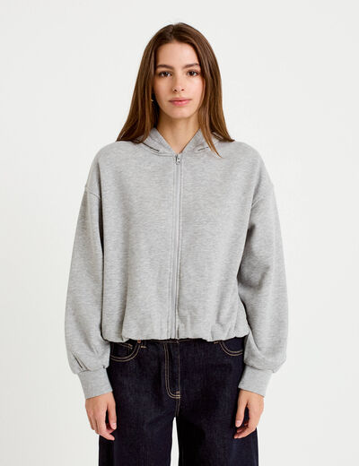 Sweat &agrave; capuche bas resserr&eacute; gris fonc&eacute; femme