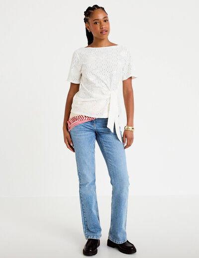Blouse col v manches courtes ecru femme