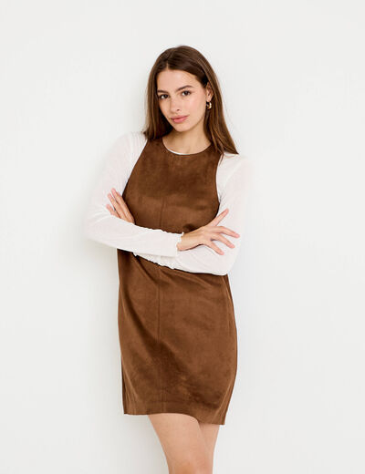 Robe courte &eacute;vas&eacute;e sans manches marron femme