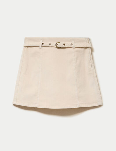 Jupe-short &eacute;vas&eacute;e velours ceinture ecru femme