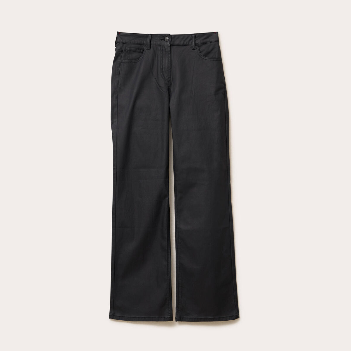 Pantalon droit enduit denim noir enduit femme