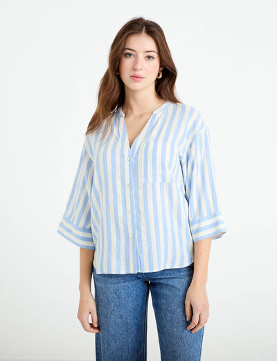Blouse col V manches 3/4 bleu pastel femme