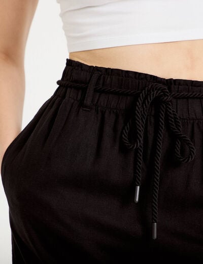 Pantalon droit 7/8&egrave;me taille haute noir femme