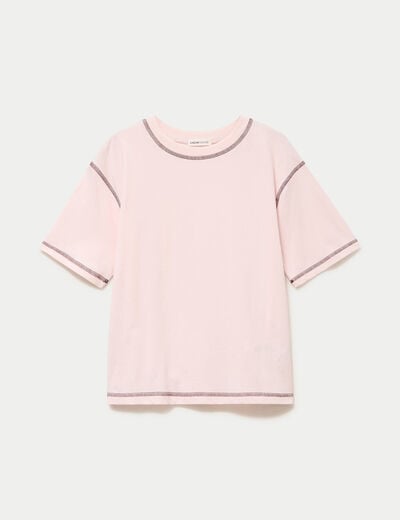 Top col rond manches courtes rose clair femme