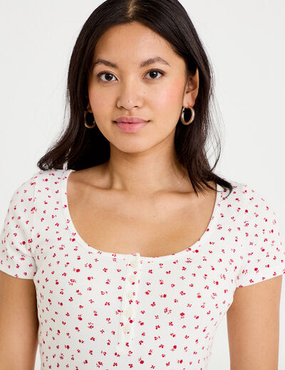 T-shirt c&ocirc;tel&eacute; blanc femme