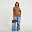 Pull col montant manches longues camel femme