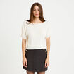 Pull ample cropped manches courtes ecru femme