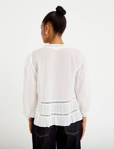 Blouse cintr&eacute;e col v manches 3/4 ecru femme