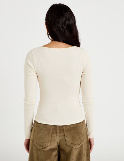 T-shirt c&ocirc;tel&eacute; ajust&eacute; manches longues ecru femme
