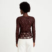 T-shirt ajust&eacute; col rond brod&eacute; perles marron fonc&eacute; femme