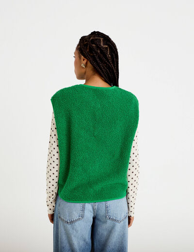 Veste sans manches fausse fourrure vert fonc&eacute; femme