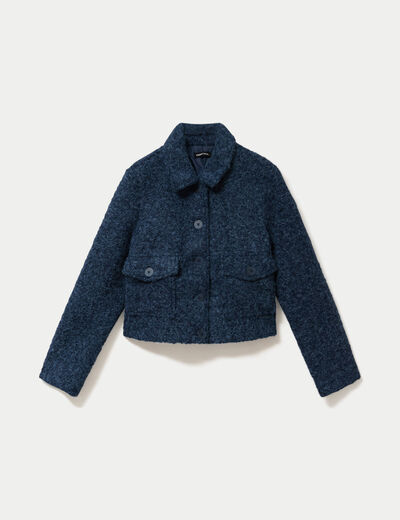 Veste droite courte en bouclette bleu marine femme