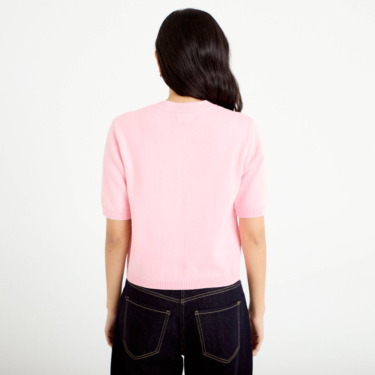 Gilet brod&eacute; manches courtes rose corail femme