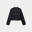 Veste droite cropped effet polaire bleu marine femme