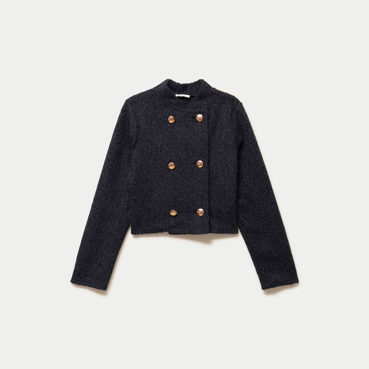Veste droite cropped effet polaire bleu marine femme