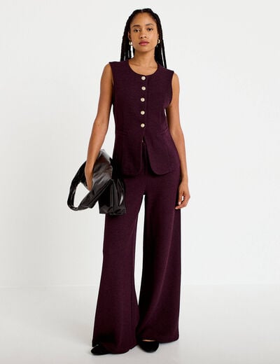 Pantalon bootcut en tweed violet fonc&eacute; femme