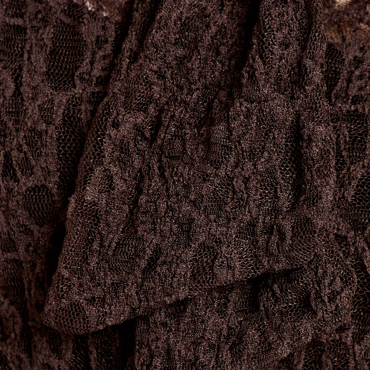 Blouse droite col montant dentelle marron fonc&eacute; femme