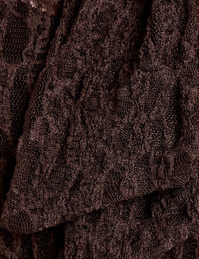 Blouse droite col montant dentelle marron fonc&eacute; femme