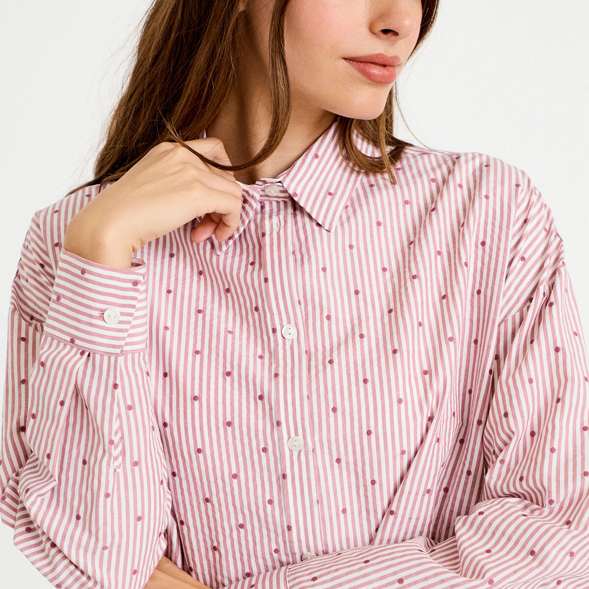 Chemise droite manches longues rouge clair femme