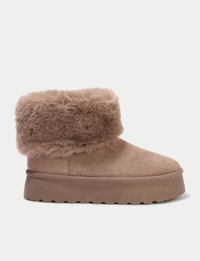 Bottines aspect daim beige femme