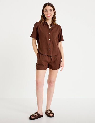 Short regular contenant du lin marron femme