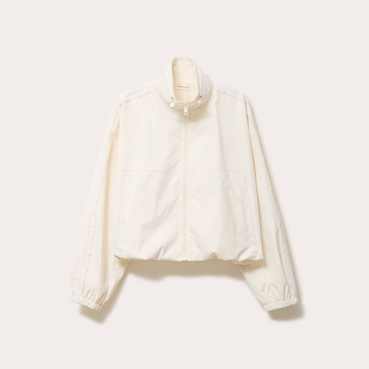 Veste col montant bas resserr&eacute; dentelle ecru femme