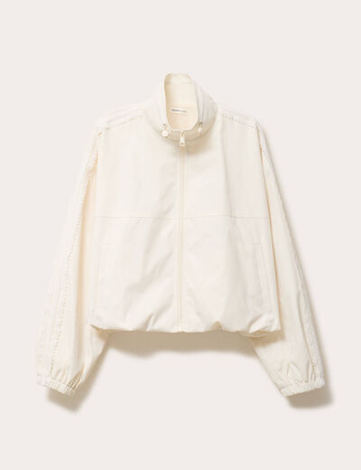 Veste col montant bas resserr&eacute; dentelle ecru femme