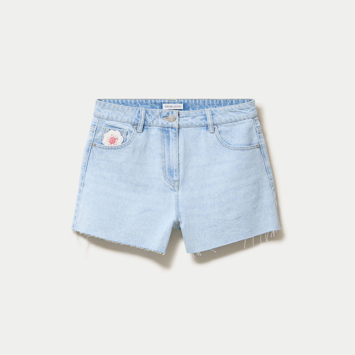 Short en jean taille basse denim bleach femme
