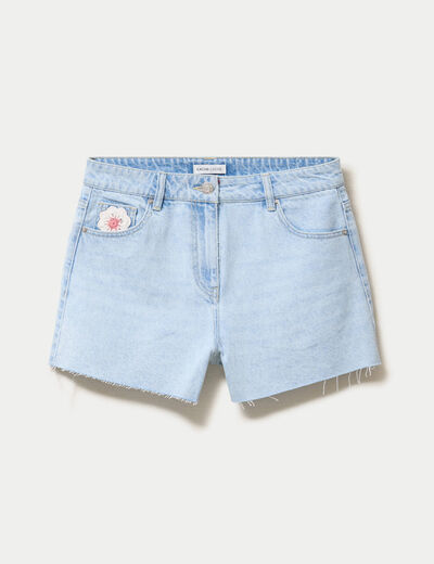 Short en jean taille basse denim bleach femme