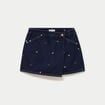 Jupe-short trap&egrave;ze en jean bleu marine femme