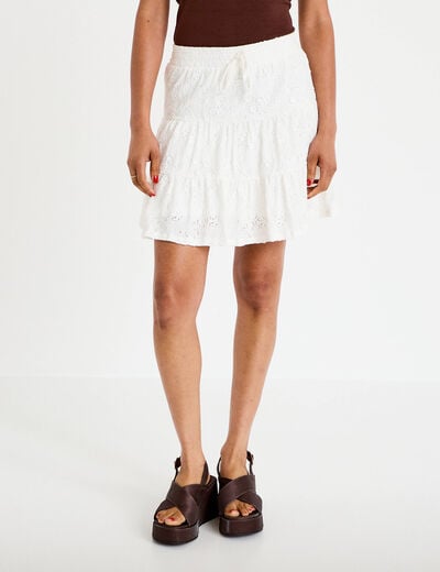 Jupe courte &eacute;vas&eacute;e en maille ecru femme