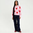 Pull oversize motif coeurs rose clair femme