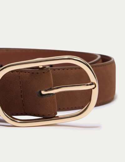 Ceinture fine aspect daim camel femme