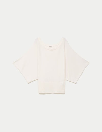 Pull ample manches courtes col rond ecru femme