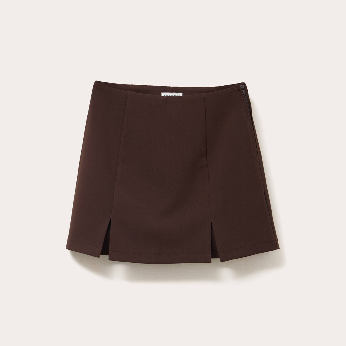 Jupe-short droite fentes marron fonc&eacute; femme