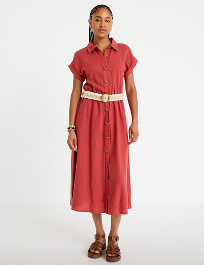 Robe &eacute;vas&eacute;e avec ceinture amovible vieux rose femme