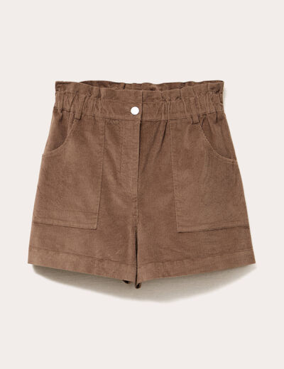Short taille haute en velours taupe femme