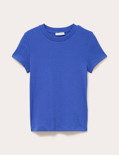 T-shirt c&ocirc;tel&eacute; ajust&eacute; manches courtes bleu electrique femme