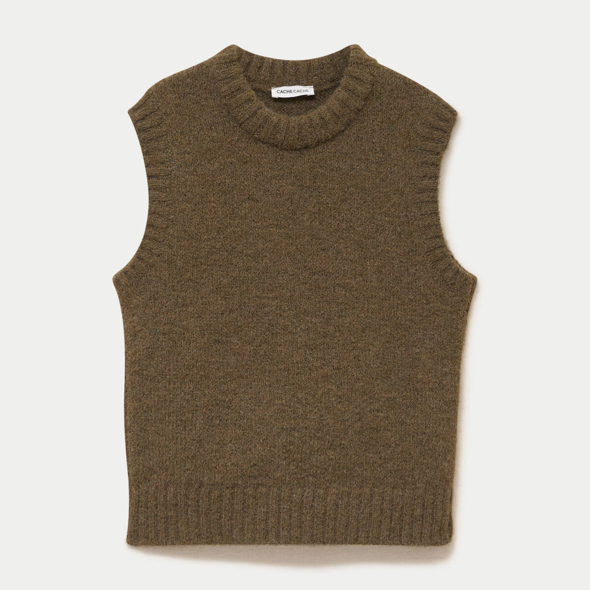 Pull sans manches vert kaki femme