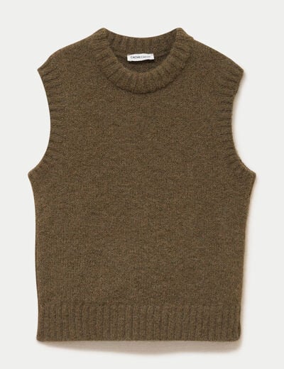 Pull sans manches vert kaki femme