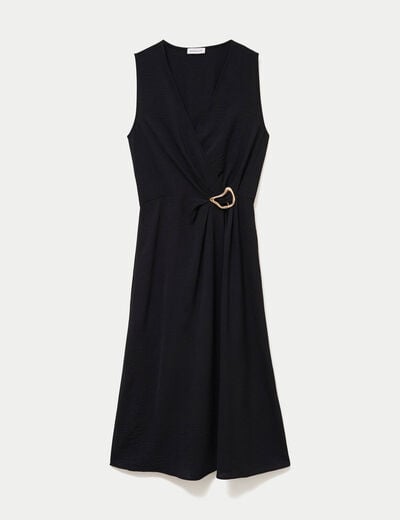 Robe droite 3/4 sans manches col v noir femme