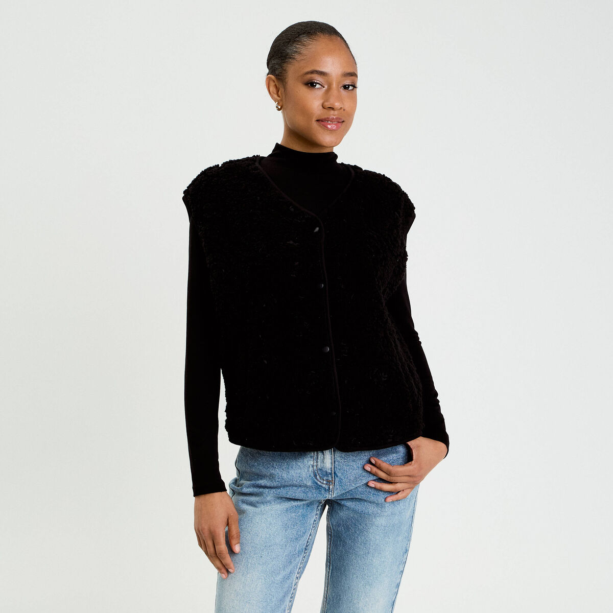 Gilet sans manches effet polaire noir femme