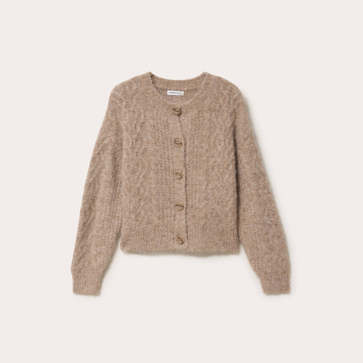 Gilet torsad&eacute; col rond beige femme