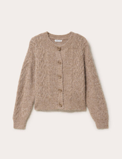 Gilet torsad&eacute; col rond beige femme