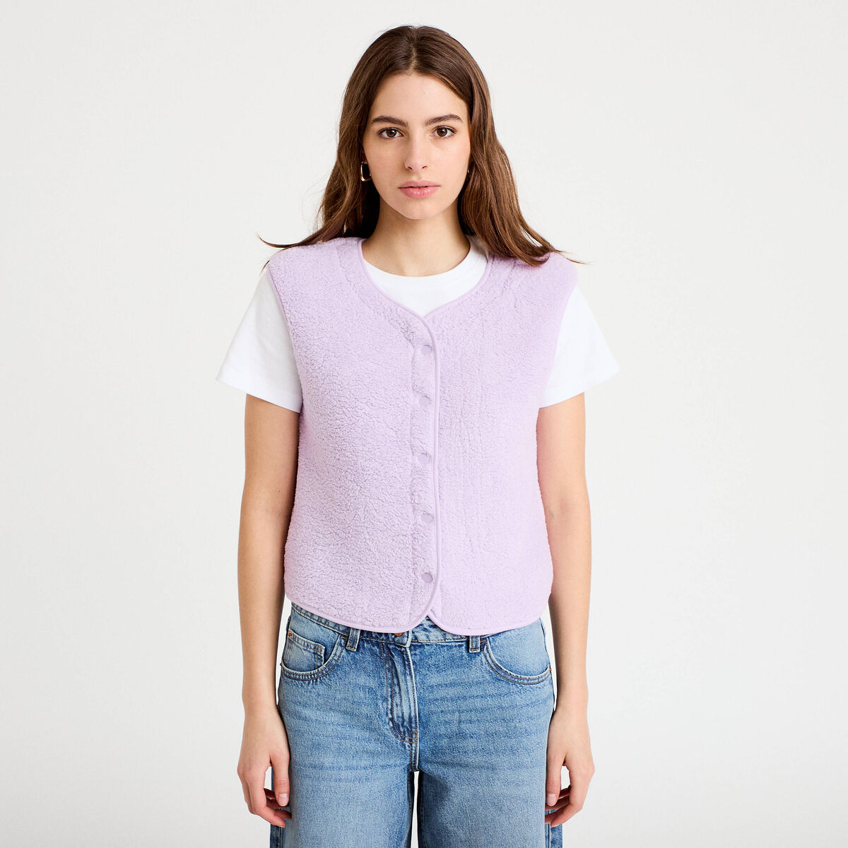 Veste sans manches effet polaire parme femme
