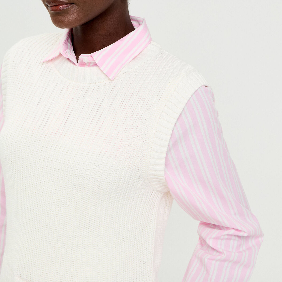Pull chemise 2-en-1 ecru femme