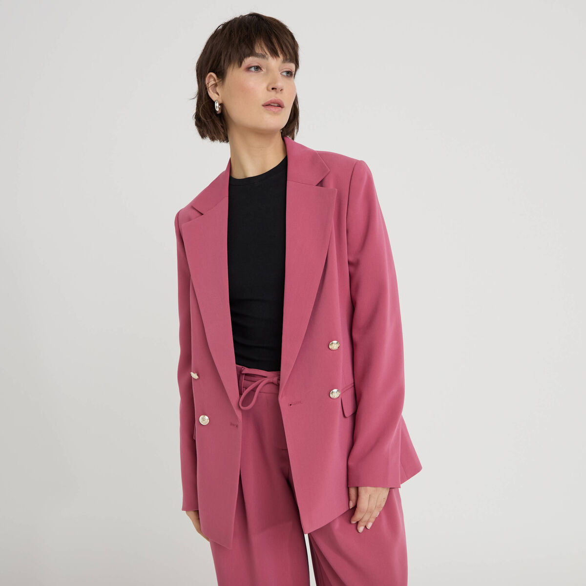 Blazer col tailleur manches longues vieux rose femme