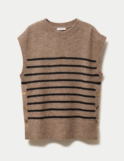 Pull sans manches marron femme