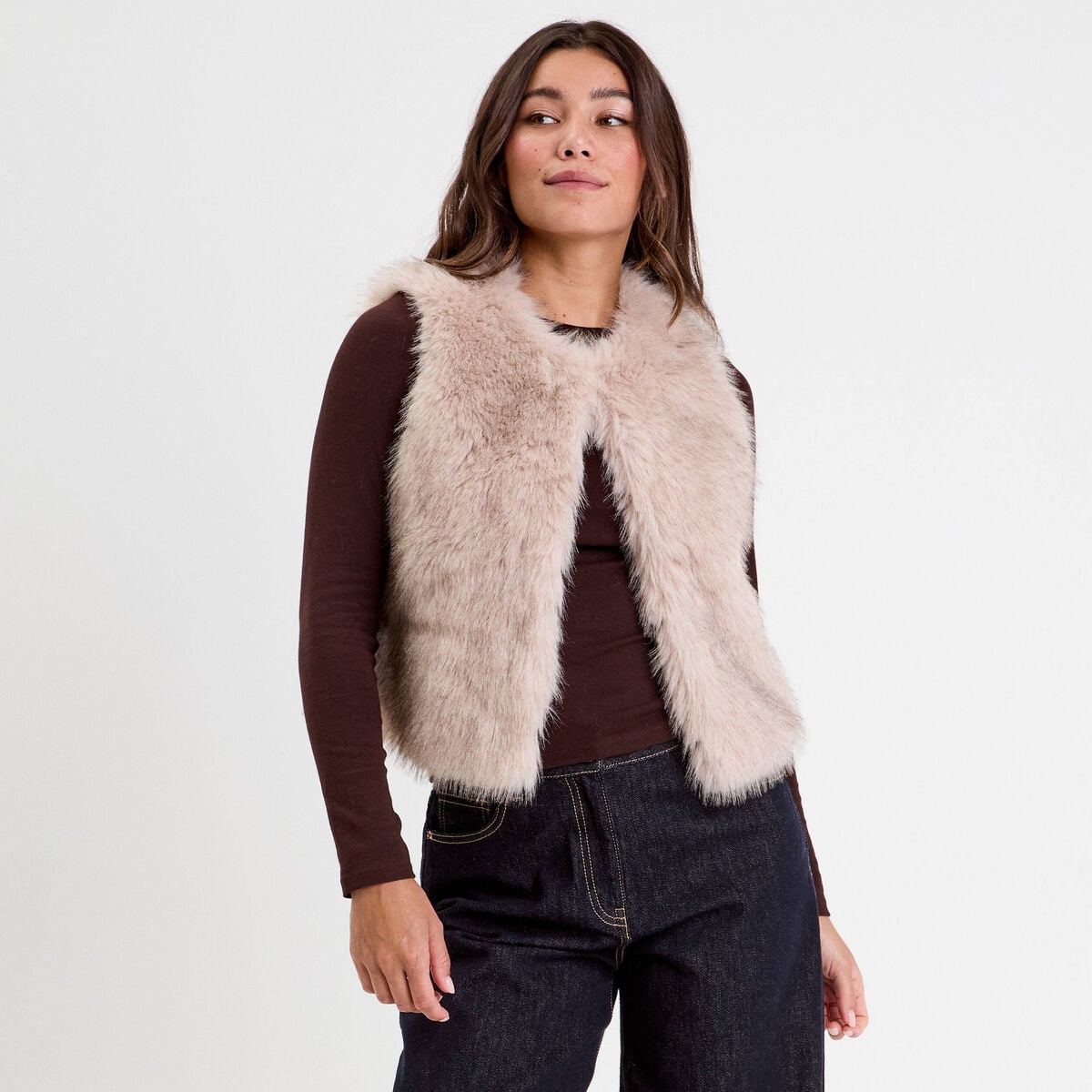 Gilet sans manches fausse fourrure sable femme